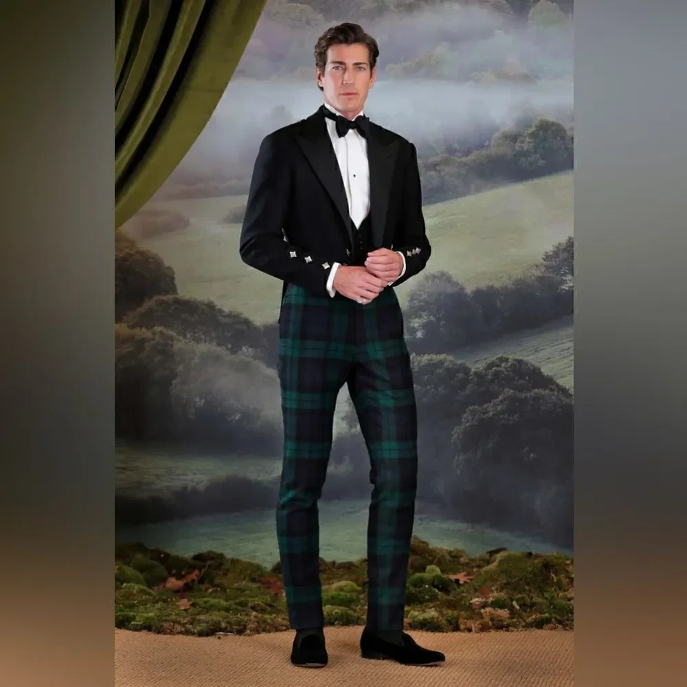 Polo Ralph Lauren Silk Blackwatch Tartan Plaid Shawl Collar Waistcoat Vest